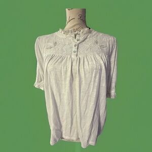 Lucky Brand Embroidered Lace White Heather Blouse Sz med
